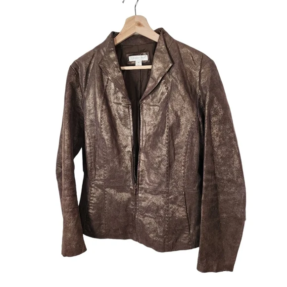 Coldwater Creek Leather Jacket women's Medium Metallic bronze - Picture 3 of 8